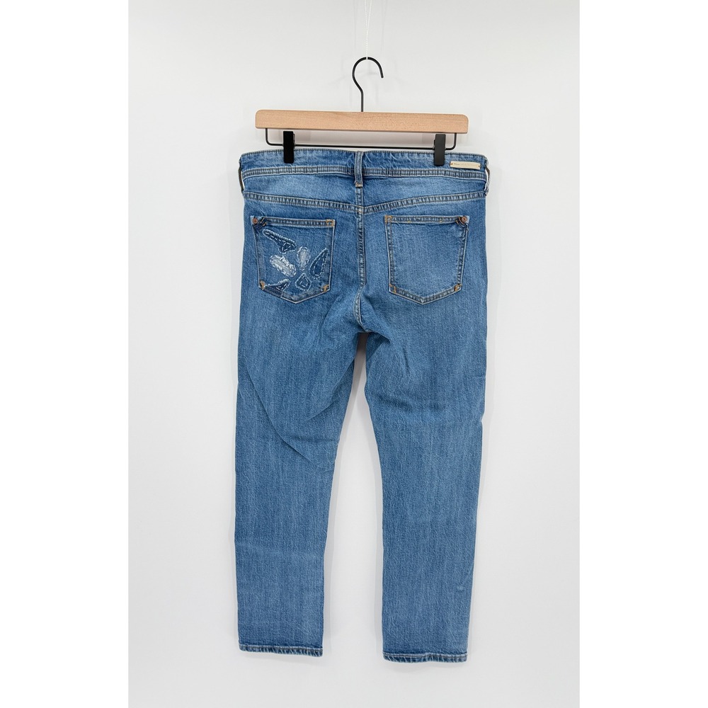 Pilcro Anthropologie Slim Boyfriend Jeans W29 Boho Floral Embroidered Patchwork - Picture 5 of 9